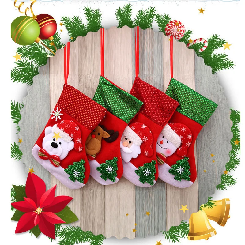 

Новогодние и рождественские чулки, мешок, тканевые носки с Санта-Клаусом, подарок для детей, сумка для конфет, Рождественская вечеринка, снеговик, олень, подвеска