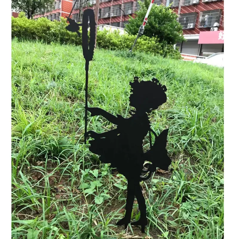 Figura de Metal para decoraci&oacute;n de jard&iacute;n, escultura de silueta de hierro de chica girasol, adornos de plantas en macetas, decoraci&oacute;n de jard&iacute;n-5