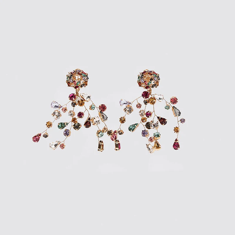 Женские серьги подвески ZA разноцветные висячие с кристаллами свадебные