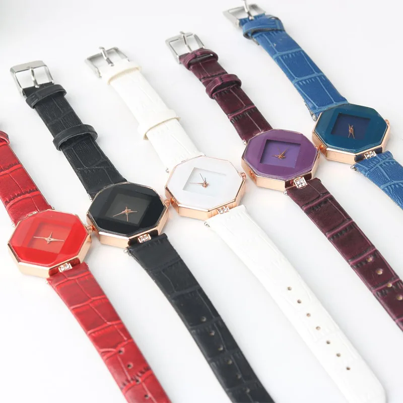 

Модные женские Геометрические часы с кристаллами, Новое поступление, женские часы с кожаным ремешком, часы с драгоценным камнем, подарки, кв...