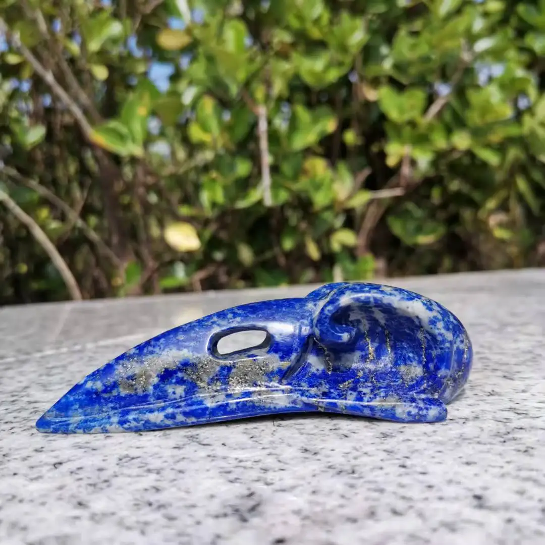 

Natural Lapis lazuli carved Bird head skull statues Raven Skull sculptures