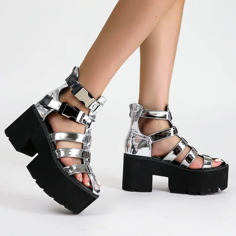 

Женские босоножки на платформе HOKSVZY, серебристые босоножки на толстой подошве, с открытым носком, на массивном каблуке, на лето, CWF