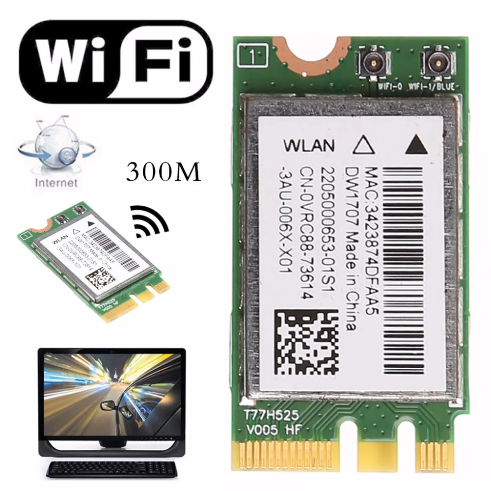 Беспроводная WLAN-карта 300M Bluetooth V4.0 NGFF WIFI для Dell DW1707 VRC88 Qualcomm Atheros QCNFA335