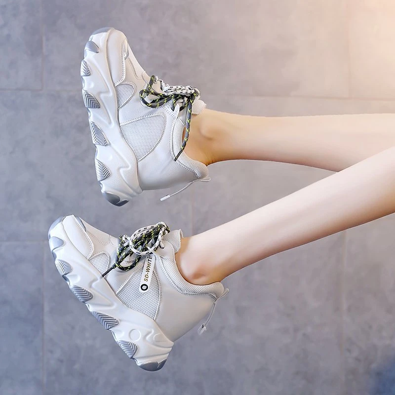 

Women Platform Fashion Sneakers New Designers Lacing Chunky Casual Shoes Woman 2020 Vulcanized Shoes Ladies 9cm Super High Heels