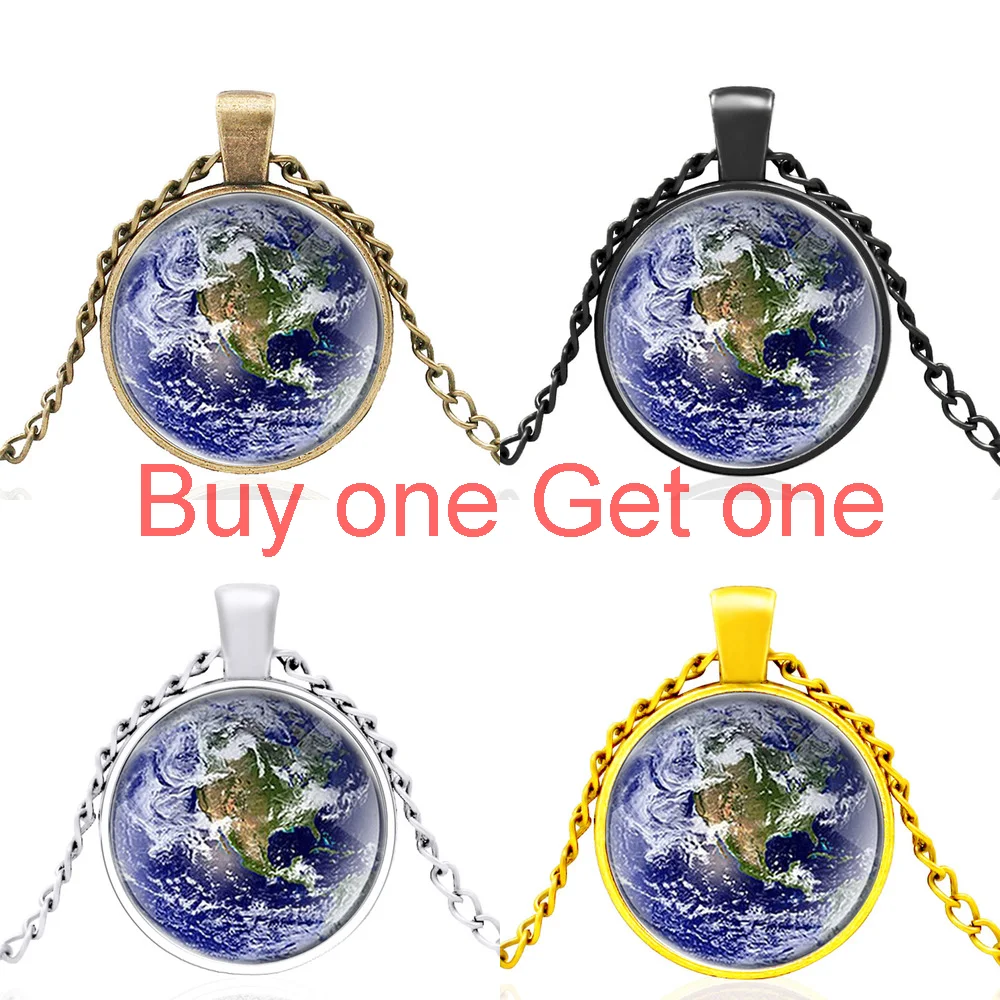 

Fashion Earth Pattern Glass Cabochon Men Women Unique Cool Pendant Necklace Jewelry Accessories Gifts