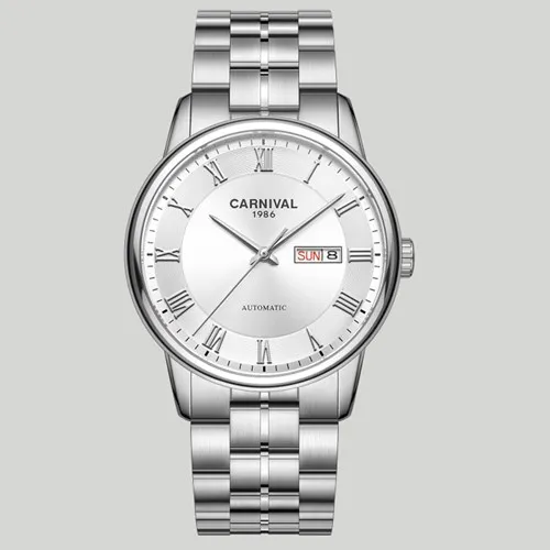 Silver white C8064 Швейцарские карнавальные механические часы, мужские роскошные брендовые автоматические часы MIYOTA, сапфировые водонепроницаемые часы, полностью стальные часы relogio - Цвет: Silver white C8064