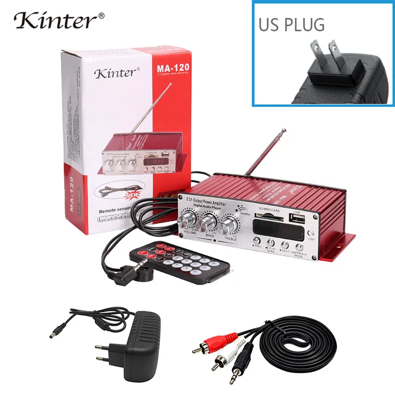 US Plug Kinter MA-120 мини усилитель аудио 2.0CH 20 Вт DC12V с USB SD FM воспроизведение стерео звук питания адаптер питания для дома автомобиля мотоцикла - Цвет: US Plug