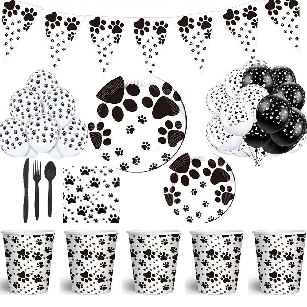 

New Dog Paw Design Boys Kids Birthday Party Decorations Balloon Paper Cups Plates Baby Shower Disposable Tableware Supplies