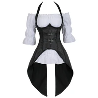 womens corset bustier top blouse 2 pieces long straps vest pirate corset irregular burlesque sexy plus size vintage korset