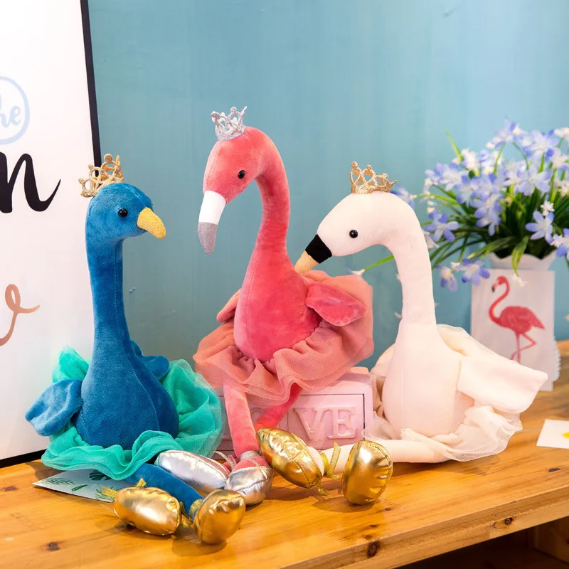 

Мягкие игрушки в виде животных, плюшевые животные, корона, маленький лебедь, павлин, фламинго, Игрушки для маленьких детей, подарки, танцевал...