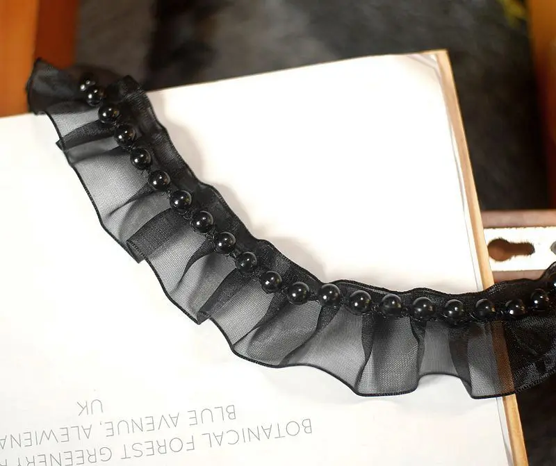 10 ярдов белые черные бусины из органзы кружевная лента оборки отделка аппликация