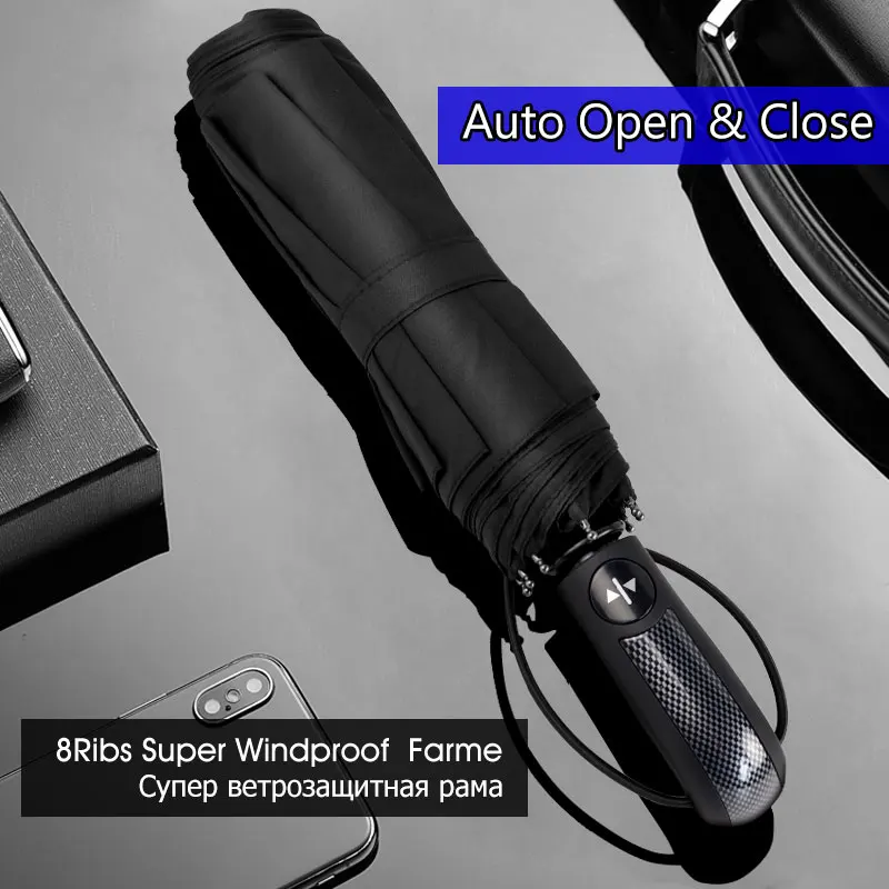 

Srong Wind Resistant Umbrella Rain Women Automatic 8Ribs 3Fold Umbrella Dark Grid Handle Umbrella Man Business Parasol Paraguas
