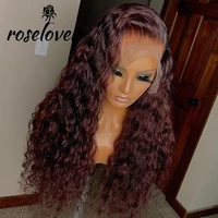 burgundy lace front human hair wigs 99j colored curly hair transparent lace pre plucked deep wave brazilian remy for black women