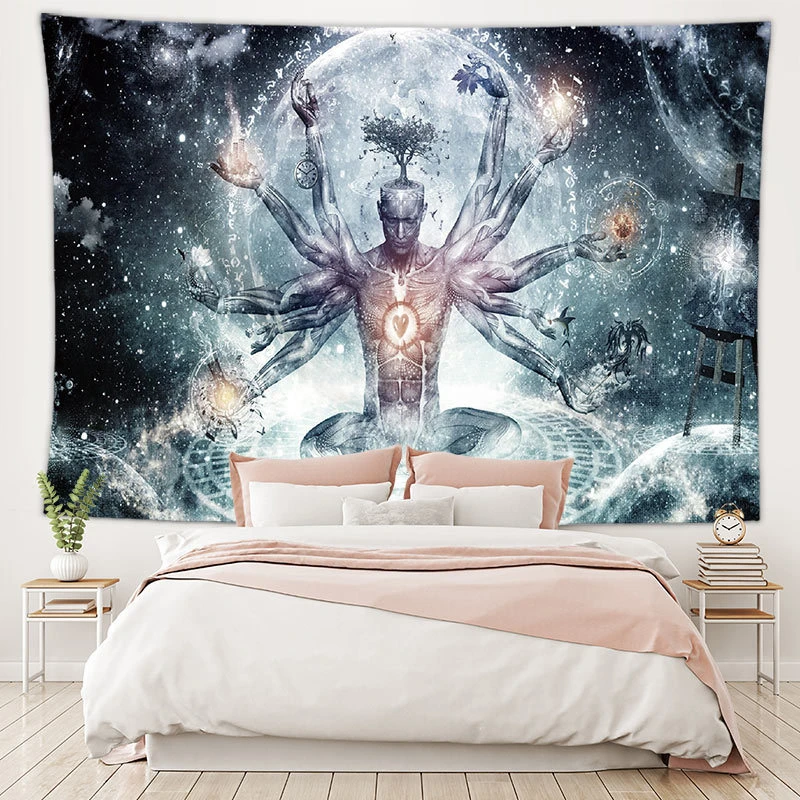 Yoga Carpet Buddha Statue Tapestry Wall Hanging Cloth Chakra Tapestries Psychedelic Home Decoration beach towel | Дом и сад
