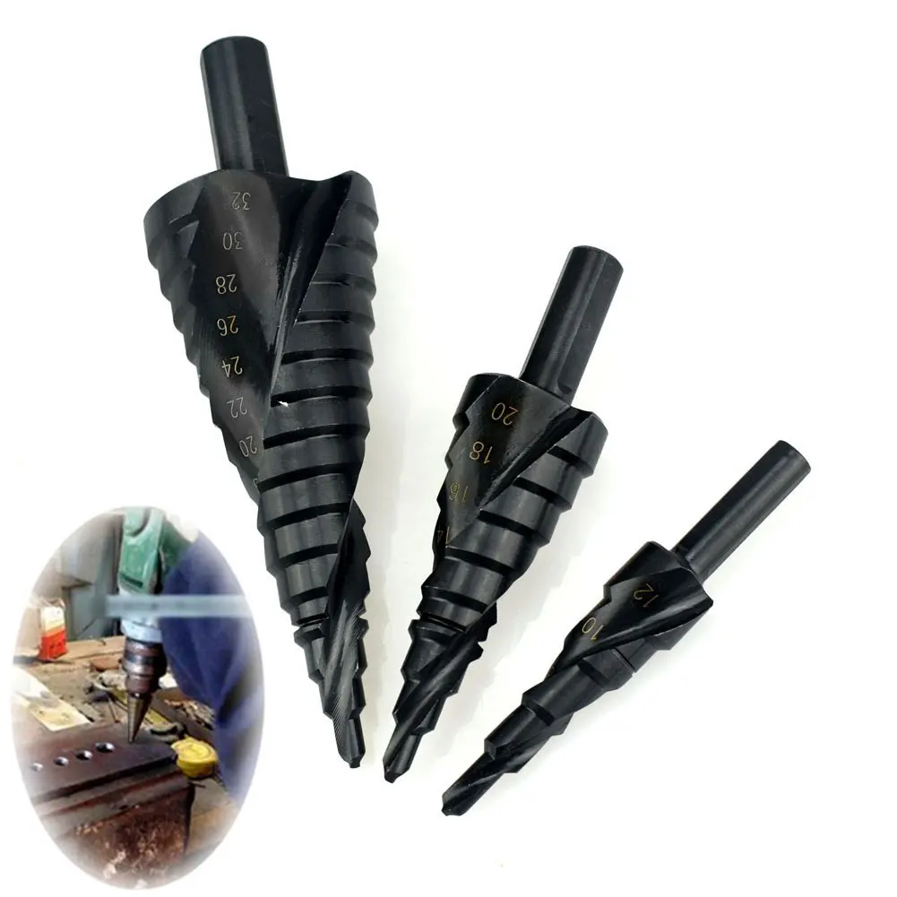 

3pcs Power Tools Hole Cutter Set Drill Bit Metal Cone Step High-speed Steel Spiral Groove Nitride
