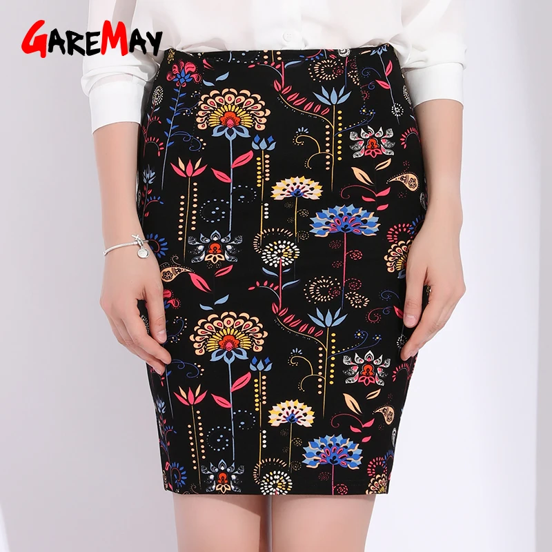 Юбка-карандаш Женская трикотажная с завышенной талией и цветочным принтом на