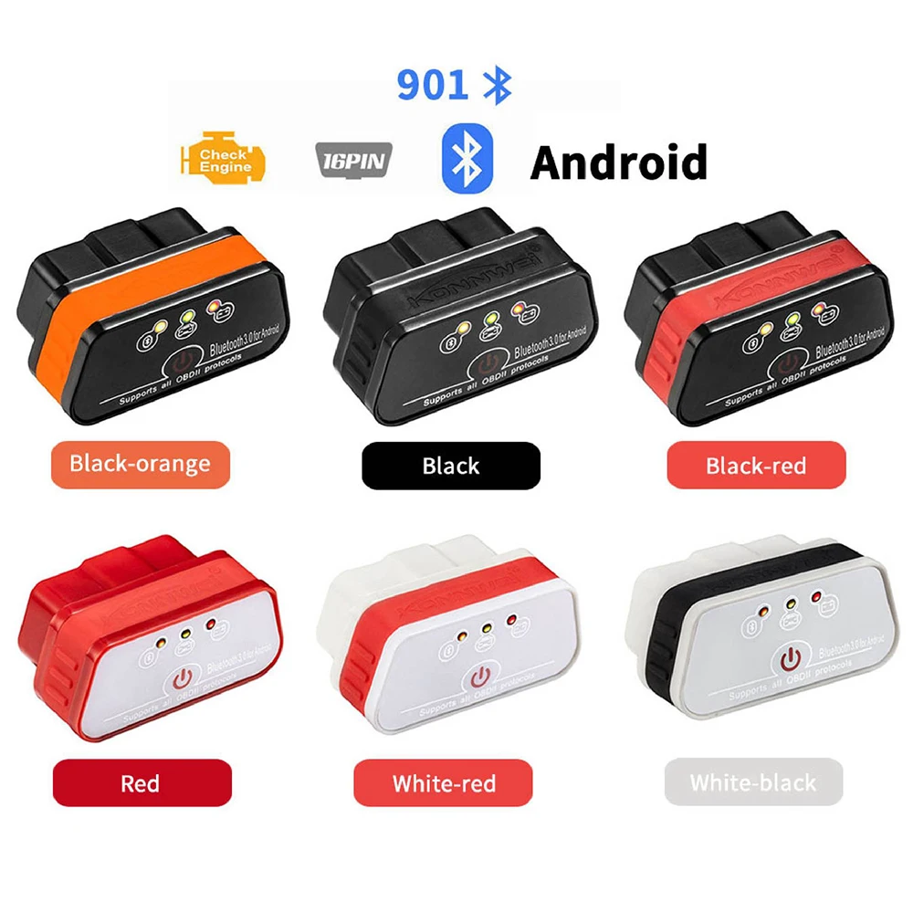 Автомобильный диагностический прибор KONNWEI KW901 ELM327 OBD2 Bluetooth инструмент для