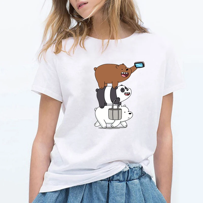 Kawaii/летние милые модные женские футболки с изображением голых медведей из