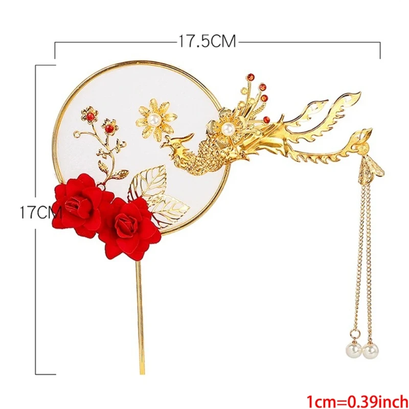 

Alloy Phoenix Cake Decoration Red Rose Cake Topper for Chinese Wedding Anniversary Party Decor