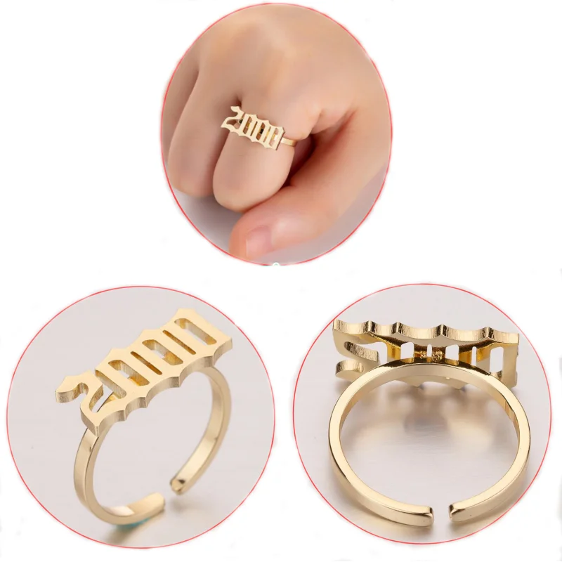 

Vintage/Digital/Number/Year 1980 1981 1982-1999 2000 2001Rings For Women Adjustable Men's ring Stainless Steel Jewelry Wholesale