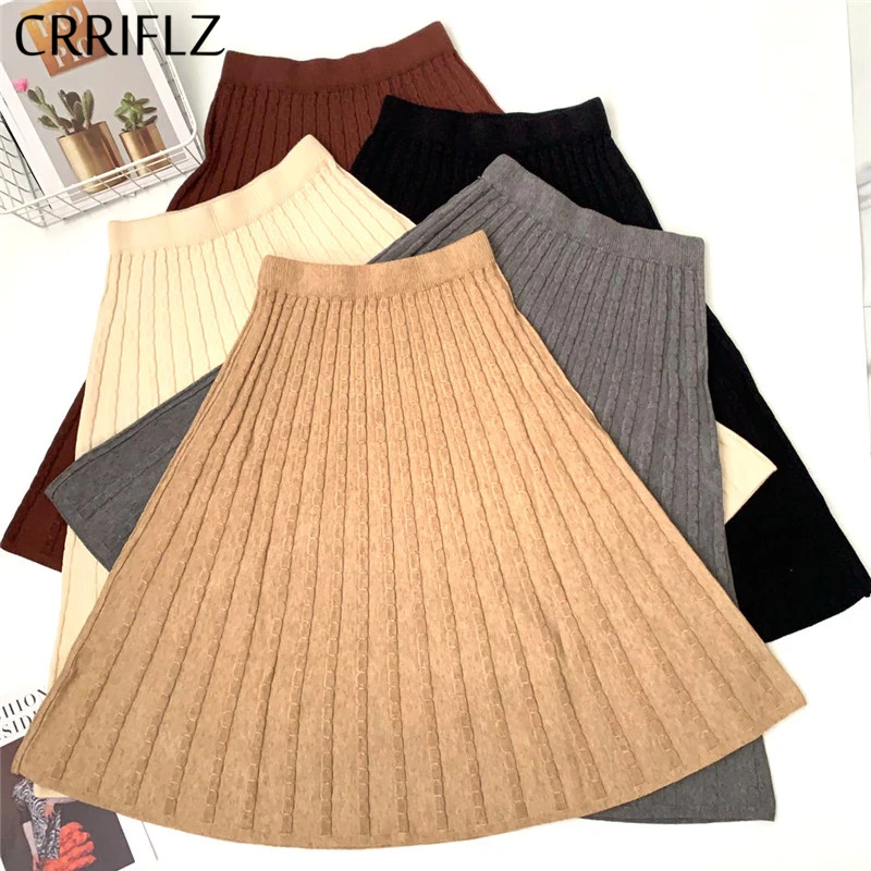 Женская плиссированная юбка Повседневная однотонная винтажная миди с высокой