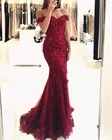 Женское вечернее платье-русалка, бордовое длинное платье с открытыми плечами для выпускного вечера, 2022