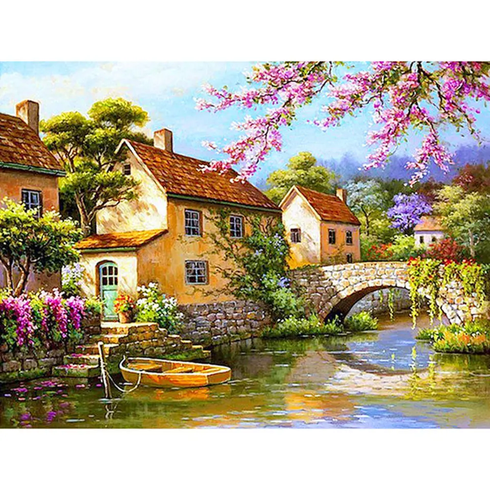 

5D diamond painting handmade DIY embroidery cross stitch full square diamond custom photo"Scenic House"wall home decoration gift