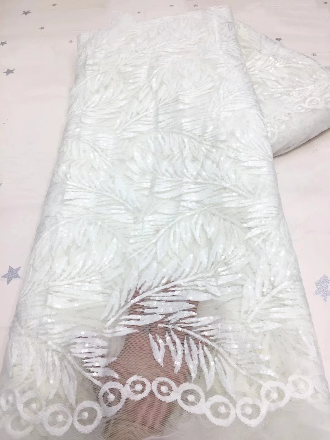 

Nigerian Lace Fabric 2021 Latest High Quality Pure White Sequins Lace Fabric Embroidered Tulle African Sequins Lace Fabric
