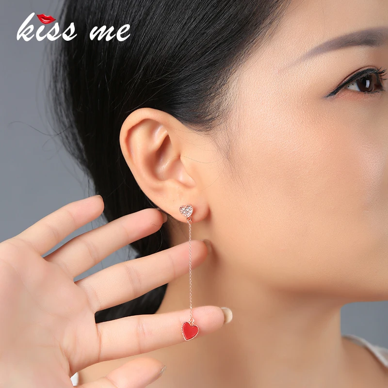 kissme Asymmetric Unique Red Acrylic Crystal Little Hearts Long Dangle Earrings For Women Gifts Rose Gold Color Fashion Jewelry | Украшения