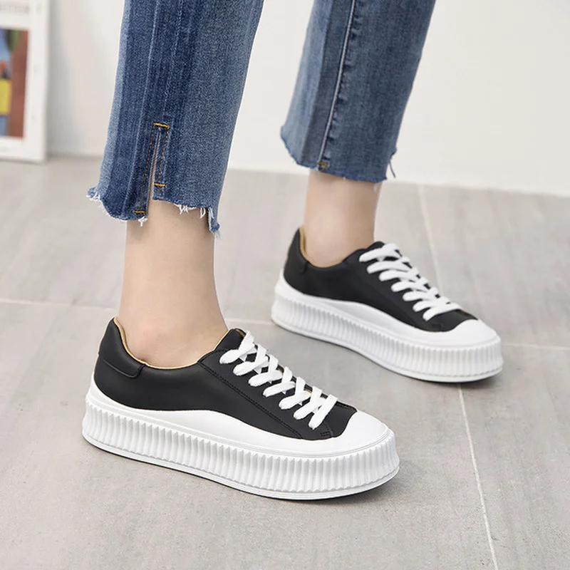 

Women White Sneakers Fashion Flat Platform Shoes Comfortable Round Toe Casual Sneakers Women's Flat Shoes