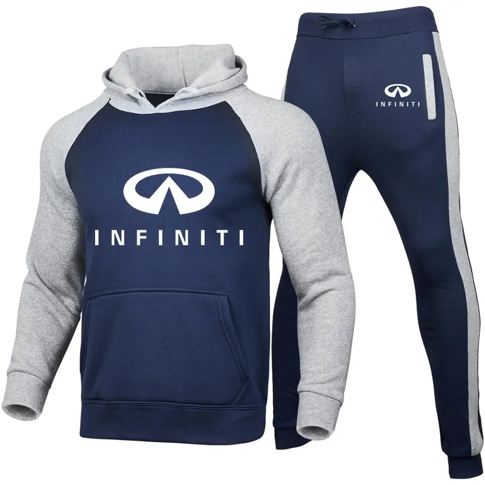 

2021 Spring Autumn New Colorblock Men T-Shirts Infiniti Car Logo Casual High quality Cotton Men hoodie Sweatshirt suit 2pcs