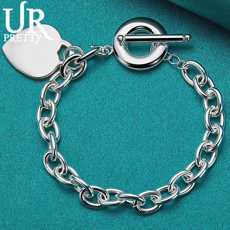 

URPRETTY 925 Sterling Silver Love Heart Ot Chain Bracelet For Man Women Wedding Engagement Party Jewelry Gift