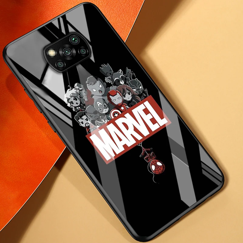 tempered glass hot new shell luxury cover marvel avengers logo superhero for xiaomi poco f3 f2 x3 nfc x2 m2 pro phone case free global shipping