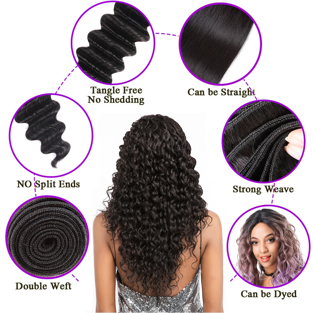 HairUGo перуанские волосы глубокая волна плетение Связки с закрытием 100% не Remy