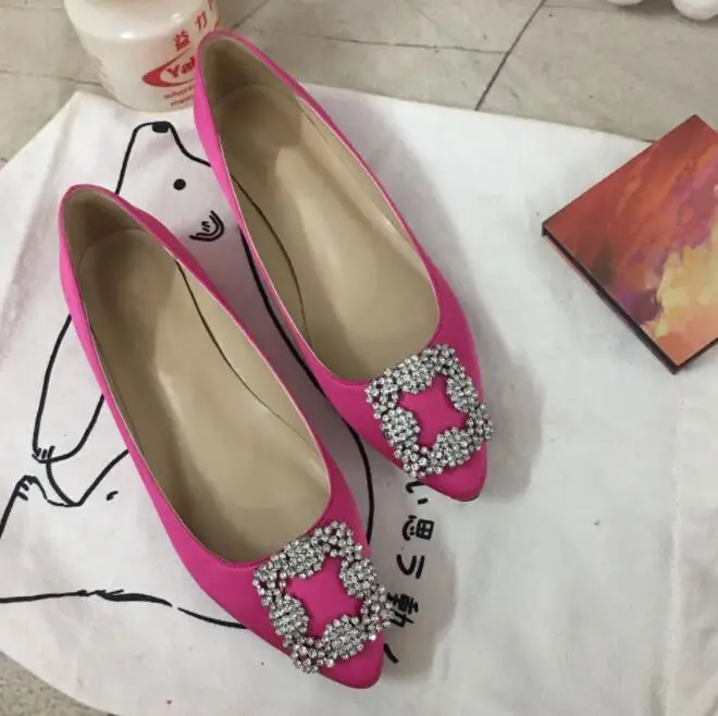 Zapatos planos con hebilla de cristal para mujer primavera otouno lujo marca Punta puntiaguda zapatos mocasines d| |