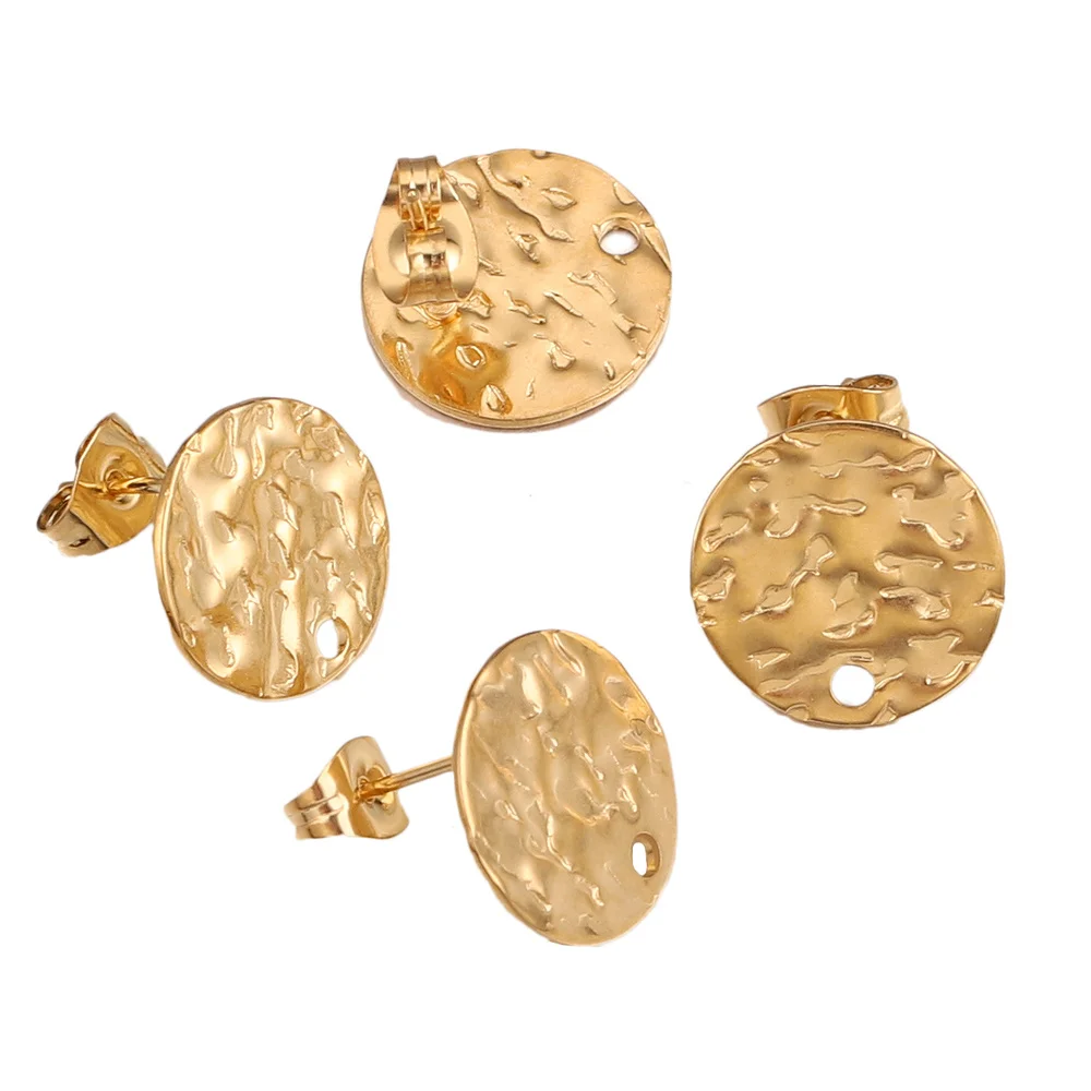 

10pcs/Lot Stainless Steel Gold Steel Color Ear Back Blank Post Earring Studs Base Pins With Earring Plug For DIY Jewelry Making