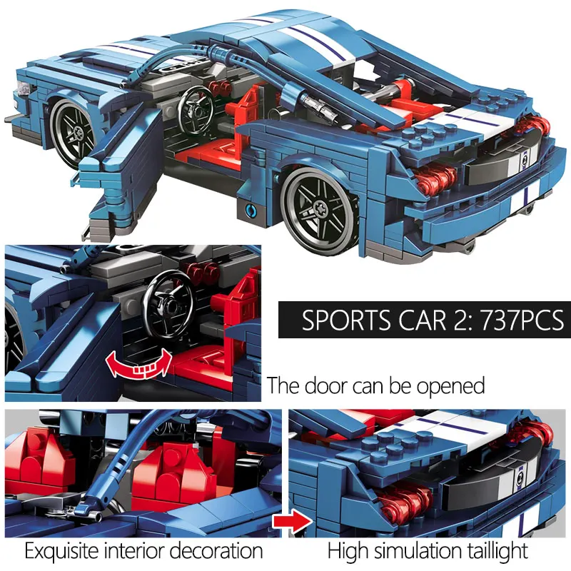 

728PCS City Creator Pull Back Mechanical Sport Car MOC Building Blocks Technical Racing Car Bricks DIY Toys For Children Gifts