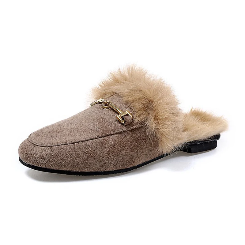 

LazySeal Fur Women Slides Ladies Black Outdoor Female Shoes Slides Summer Winter 100% Real Rabbit Hair Designer Spring Footwear