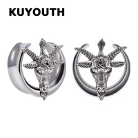 kuyouth trendy stainless steel round sheep head ear tunnels stretchers body piercing jewelry earring plugs gauges expanders 2pcs