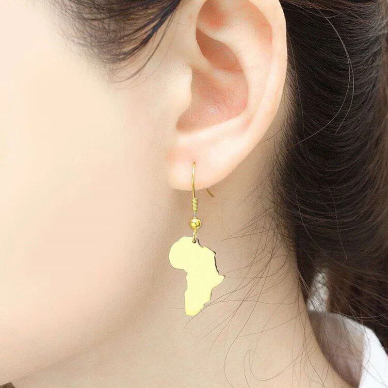 Новые серьги-гвоздики с картой Африки африканские серьги золотого/стального