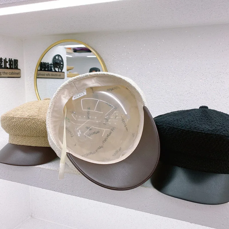 

202107-yy new autumn pu brim fashion street Tweed lady Octagonal hat men women visors cap wholesale Clothing store accessories