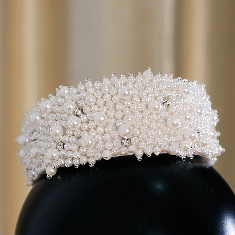 

Retro Bridal bead Hairband Pearl Satin Bridal Banquet Hair Wear Korean Wedding Hair Accessories