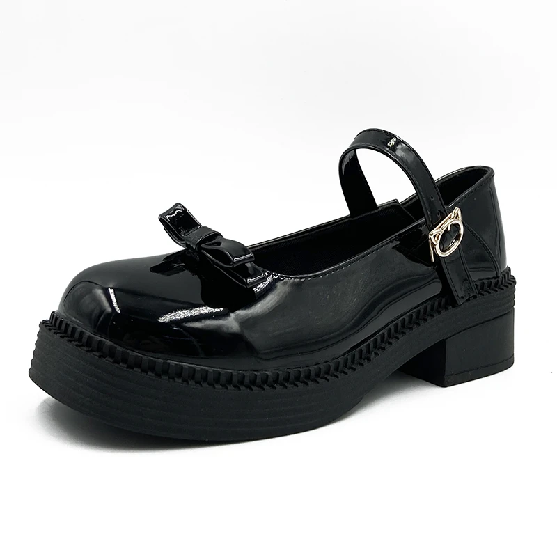 

Туфли женские кожаные на платформе с круглым носком, модная обувь с пряжкой, униформа Jk в английском и японском стиле, Туфли Мэри Джейн, черн...