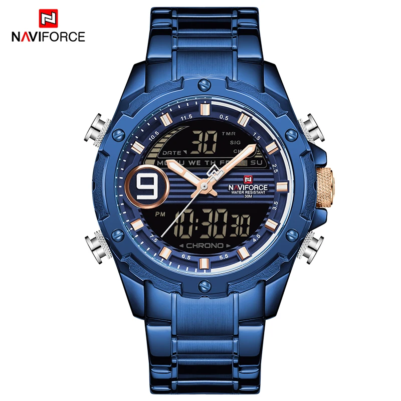 

NAVIFORCE Men Watch Chronograph Sport Watches Clock Dual Display Quartz 2021 Analog Digital 3ATM Waterproof Wristwatch Black New