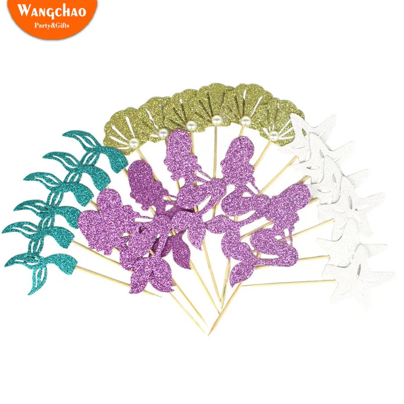 24 шт. тема принцессы русалки топпер для торта С Днем Рождения Золотой корпус с