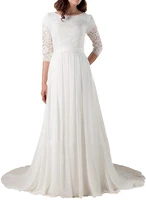 robe de mariee white long wedding dress with sleeves in chiffon and lace bride dresses a line vestido de noiva plus size gowns