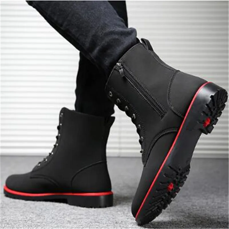 Мужские ботинки с высоким берцем красные в британском стиле молнией ковбойские
