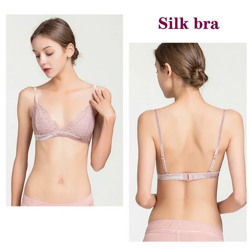 100% шелковое нижнее белье женский тонкий сексуальный Треугольный бюстгальтер