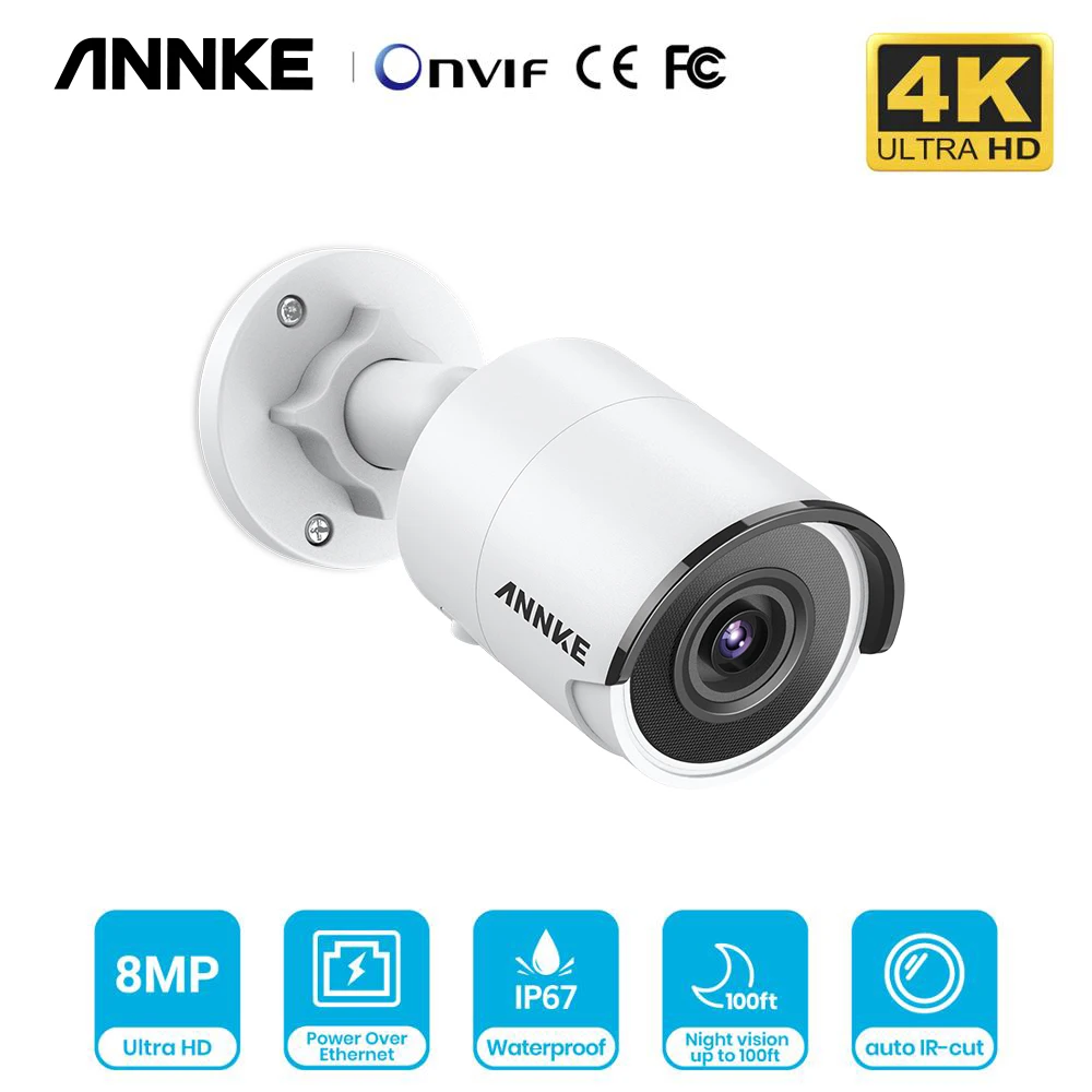 

ANNKE 1PCS Ultra HD 8MP POE Camera 4K Outdoor Indoor Weatherproof Security Network Bullet EXIR Night Vision Email Alert CCTV Kit