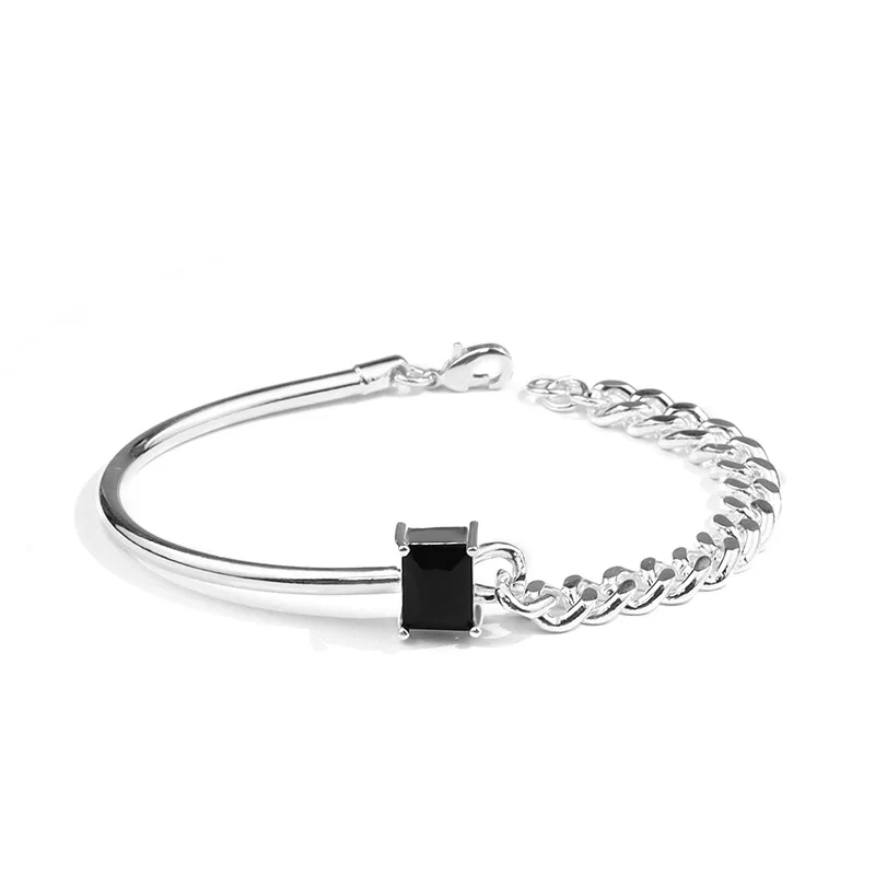 

MrZMsZ Obsidian With Chain Bracelet For Women Punk Jewelry Unisex Wristband 2021 Trendy Jewelry Birthday Gift lovers Accessories